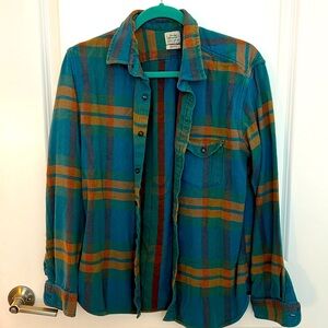 Lucky Plaid Thick Cotton Long Sleeve Shirt Blue Brown Button Up
